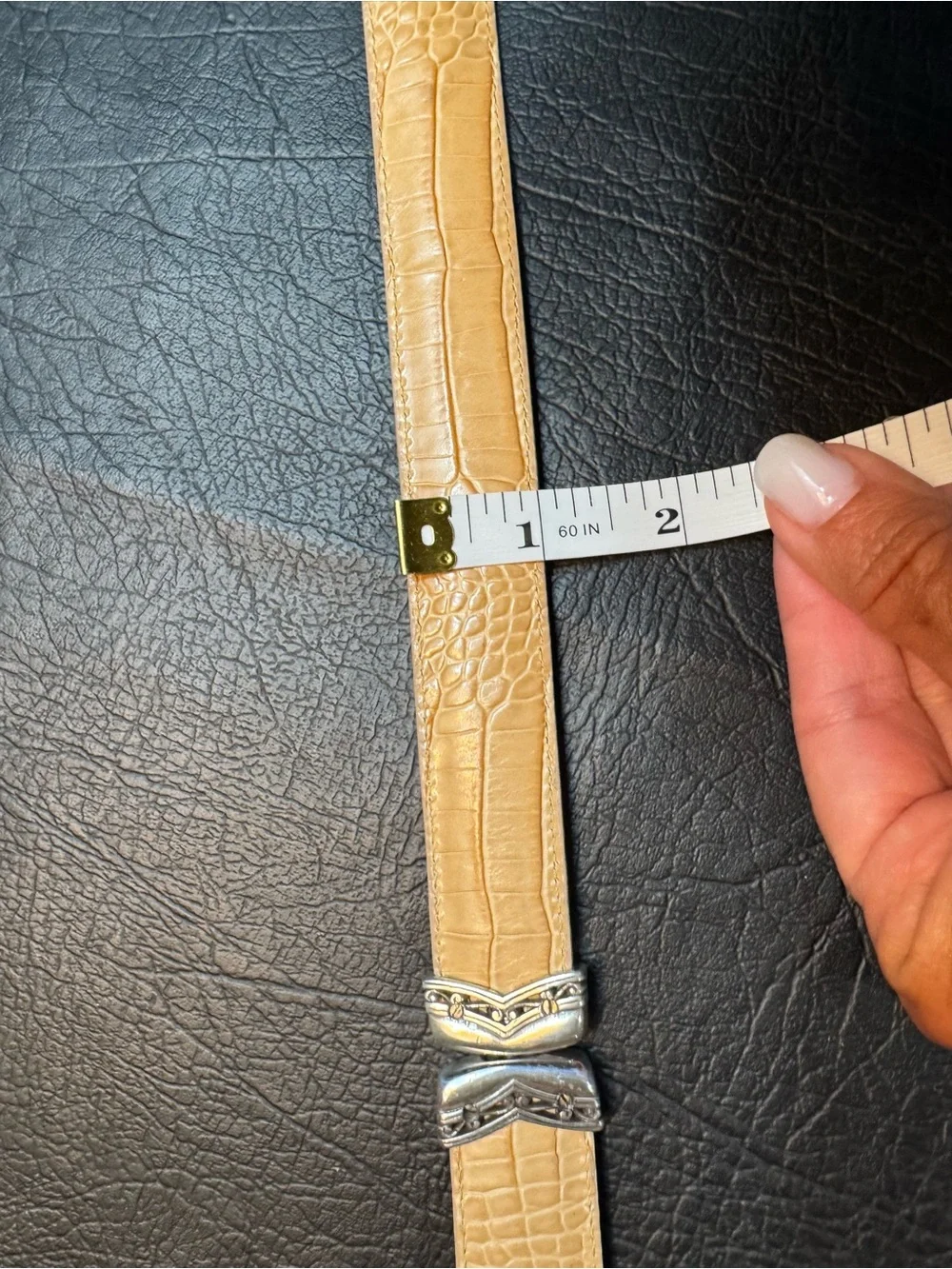 Brighton Reversible Croc Embossed Leather Belt Ivory Tan Silver Buckle L 34